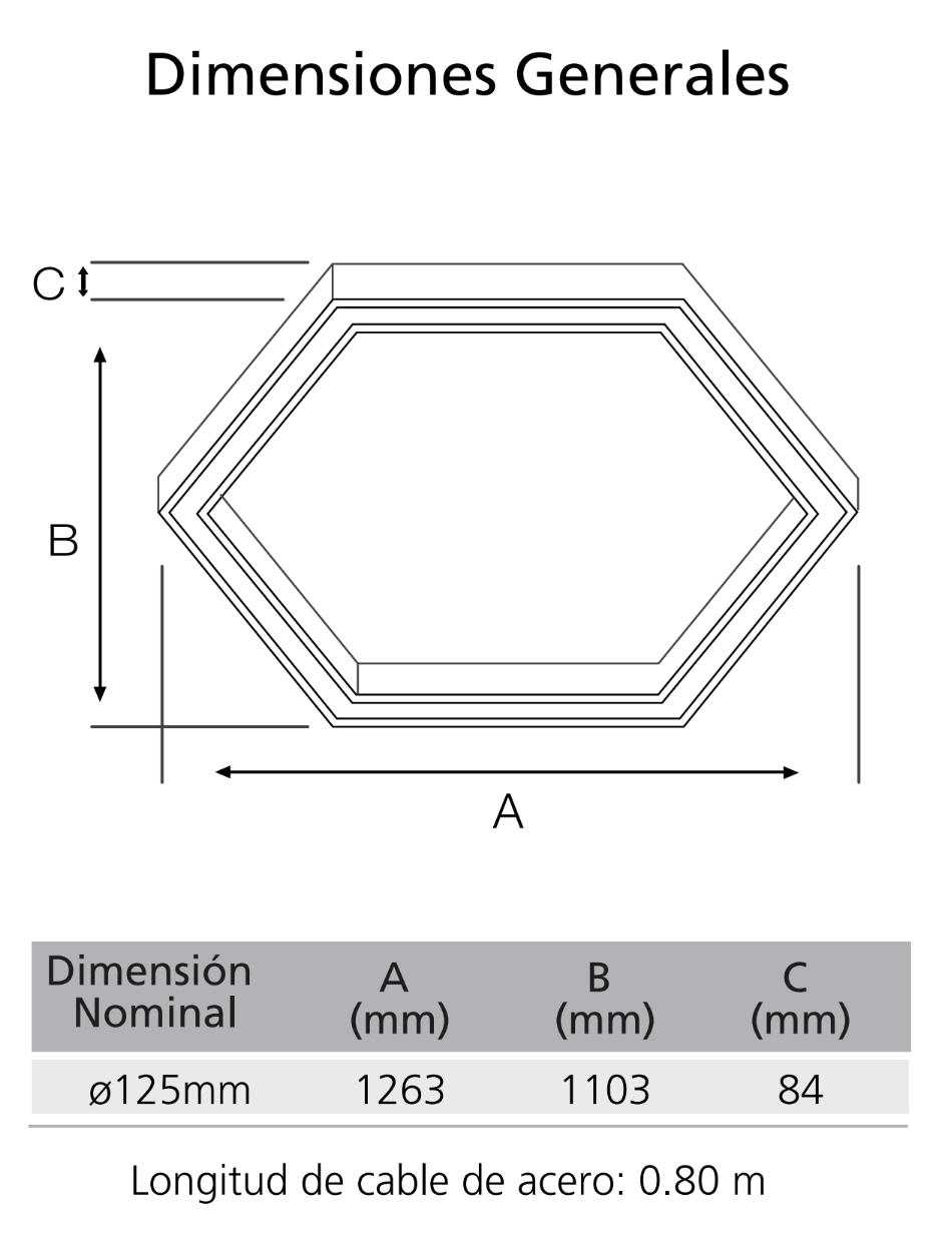 dimensiones luminaria hexagonal led